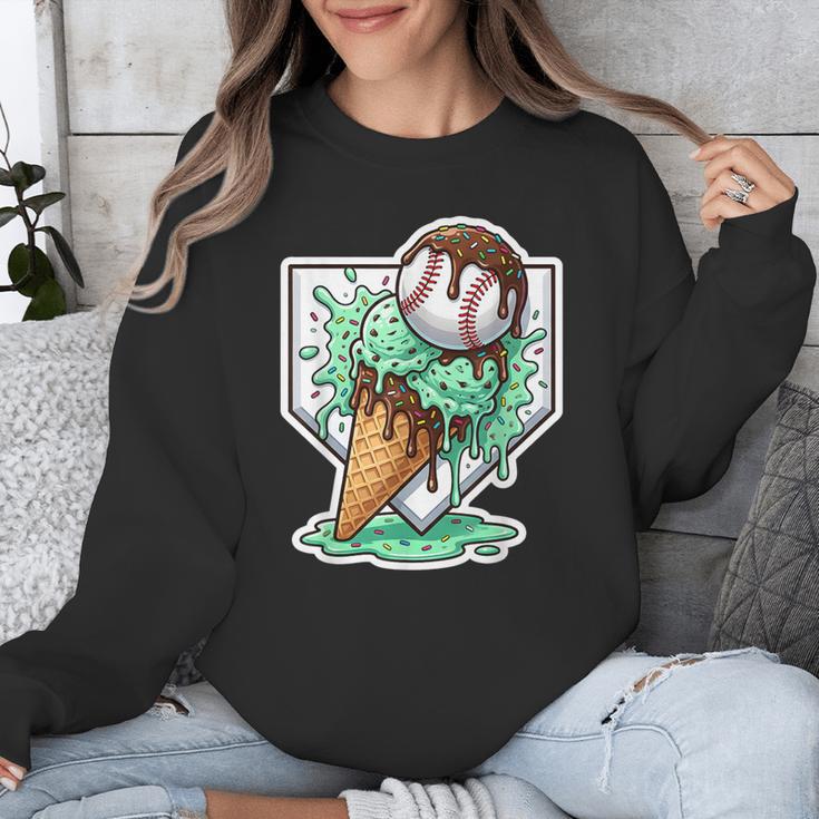 Baseball Boys Ice Cream Drip Baseball Boys Youth Mint Choco Unisex Sweatshirt