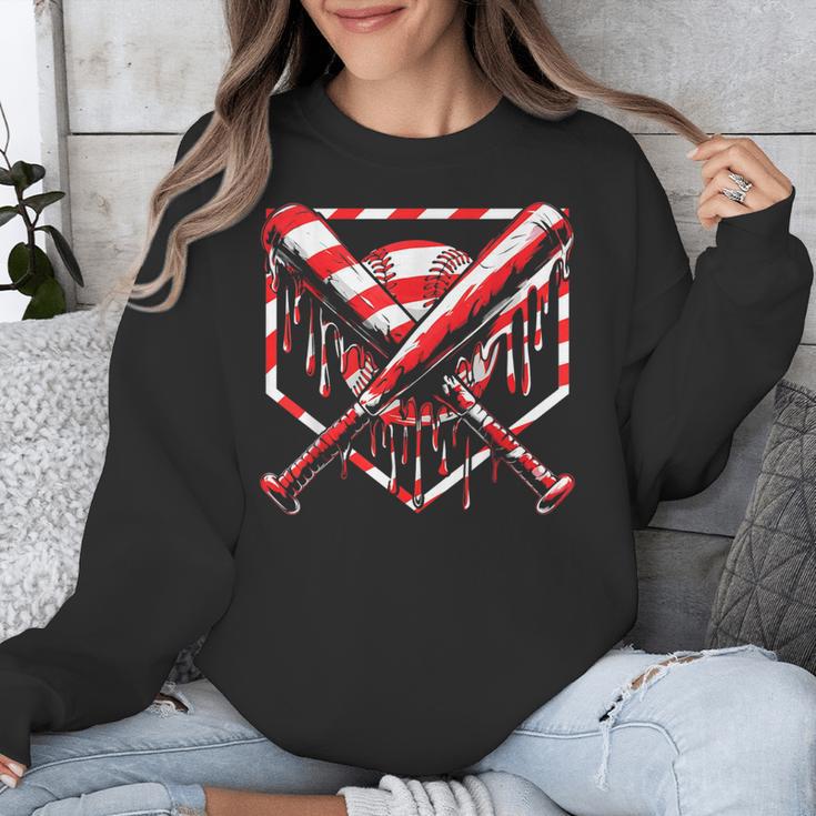 Baseball Candy Cane Christmas Baseball Ice Cream Drip Boys Unisex Sweatshirt Baseball Candy Cane Christmas Baseball Ice Cream Drip Boys Unisex Sweatshirt
