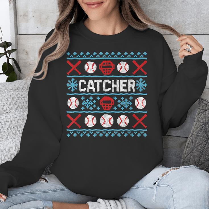 Baseball Catcher Ugly Christmas Sweater Pattern Sports Xmas Unisex Sweatshirt