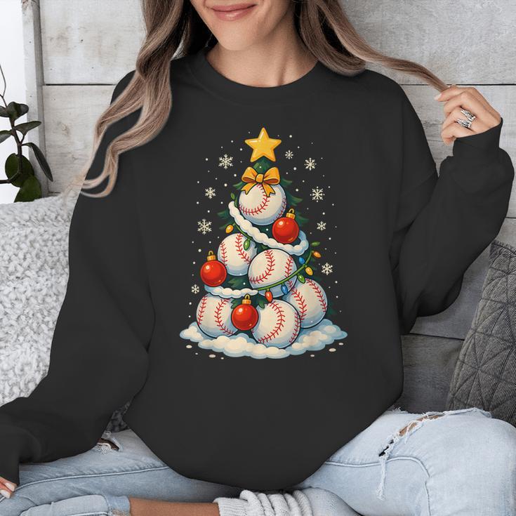 Baseball Christmas Tree Lights Santa Sport Player Lover Xmas Unisex Sweatshirt
