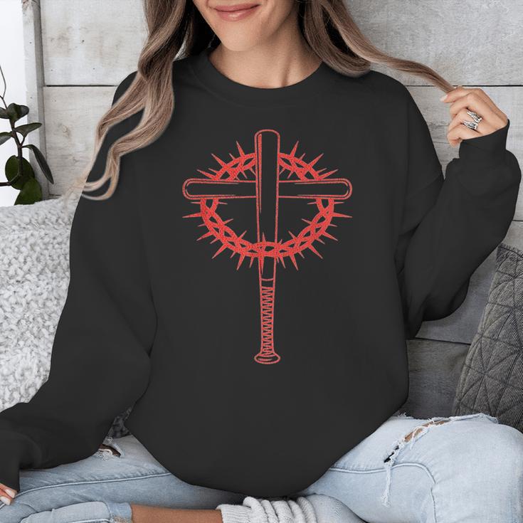 Baseball Cross Bats Pitcher Jesus Faith Unisex Sweatshirt