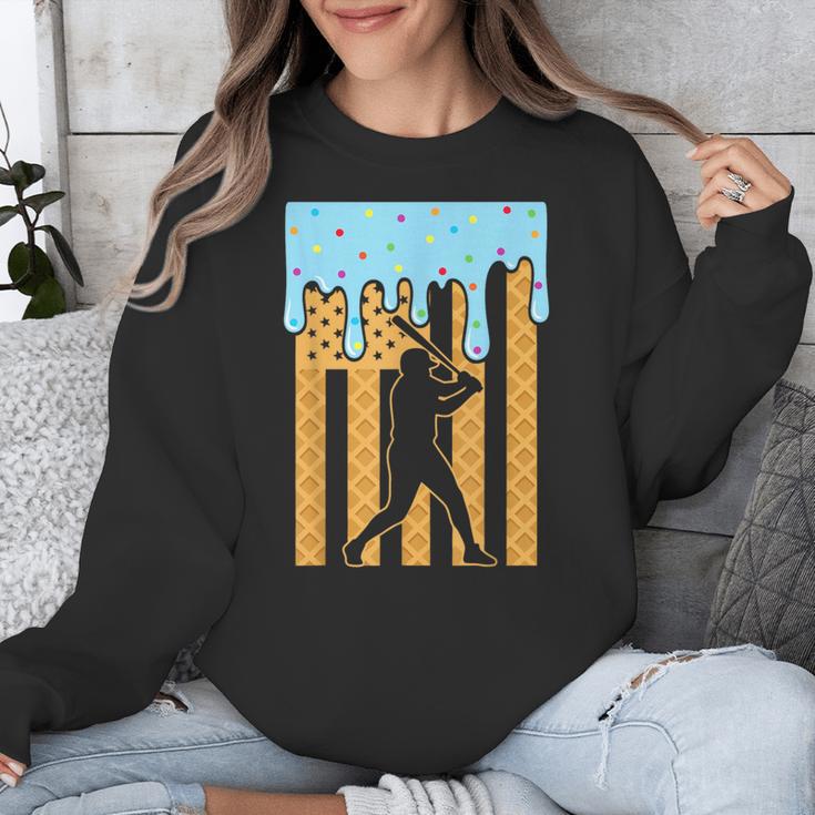 Baseball Drip Dripping Ice Cream Sport Player American Flag Unisex Sweatshirt Baseball Drip Dripping Ice Cream Sport Player American Flag Unisex Sweatshirt