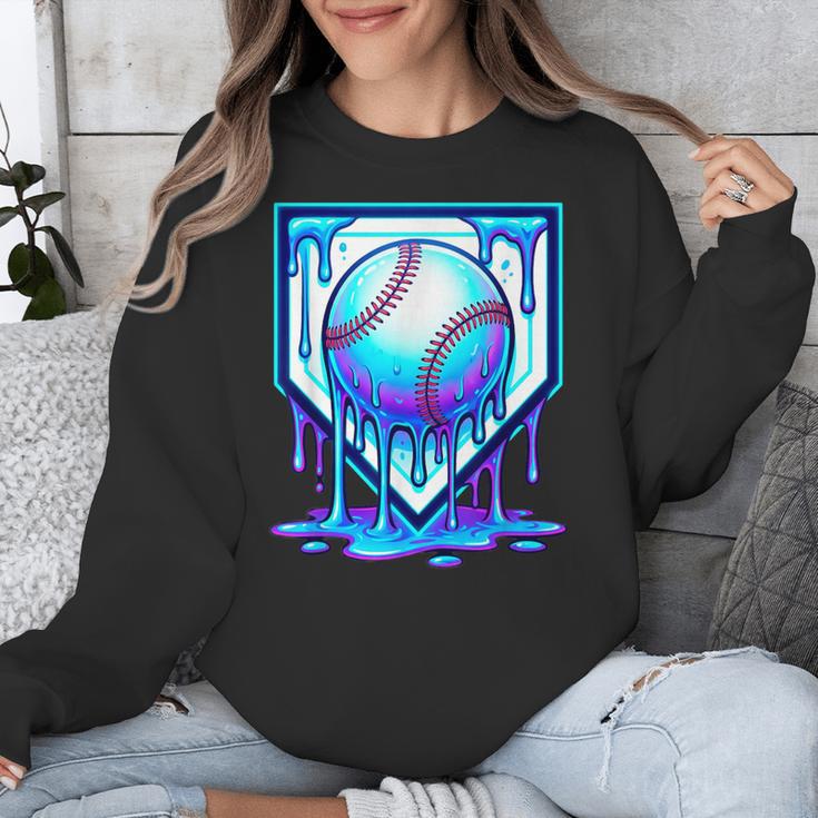 Baseball Drip Ice Cream Blue Glow Melt Ball Graphic Unisex Sweatshirt Baseball Drip Ice Cream Blue Glow Melt Ball Graphic Unisex Sweatshirt