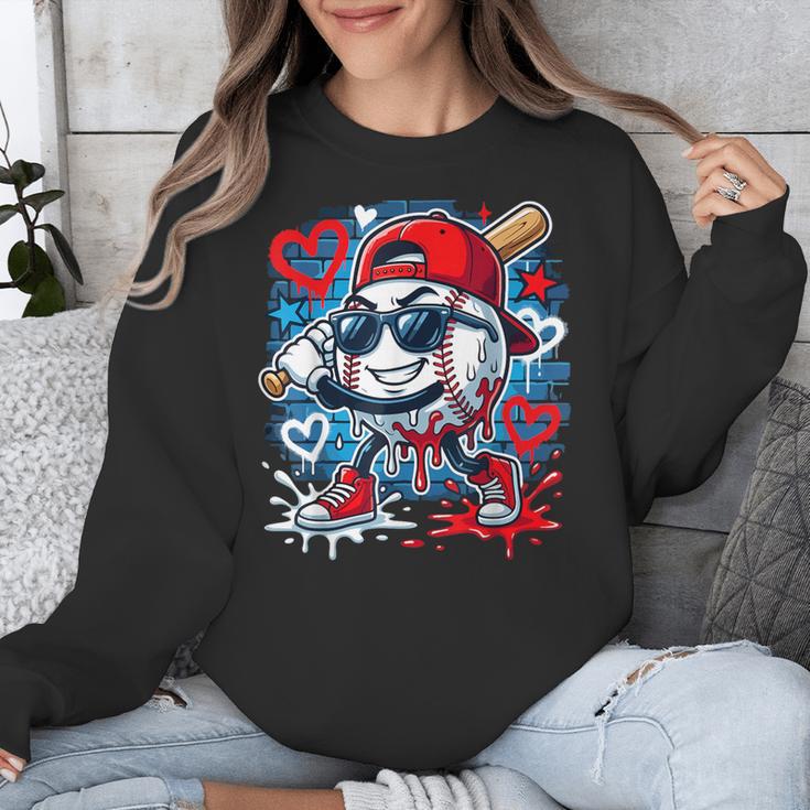 Baseball Drip Icecream Heart Valentine Day Boys Kids Red Unisex Sweatshirt Baseball Drip Icecream Heart Valentine Day Boys Kids Red Unisex Sweatshirt