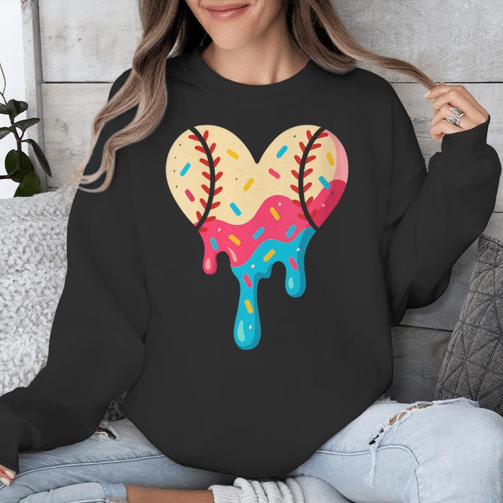 Baseball Drip Melting Ice Cream Baseball Heart Boys Girls Unisex Sweatshirt