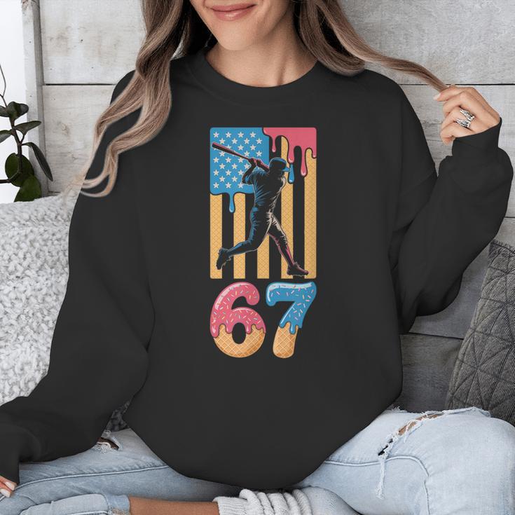 Baseball Drip USA Flag 67 Player 67th Birthday Ice Cream 67 Unisex Sweatshirt