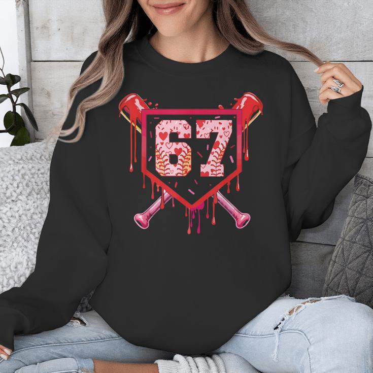Baseball Ice Cream Drip Number 67 Meme Valentine Couple Love Unisex Sweatshirt