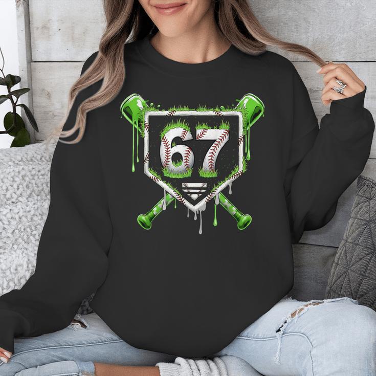 Baseball Ice Cream Drip Number 67 Player 67th Birthday Kids Unisex Sweatshirt