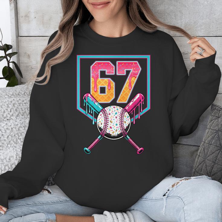 Baseball Ice Cream Drip Number 67 Player 67th Birthday Men Unisex Sweatshirt