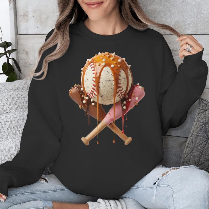 Baseball Ice Cream Drip Style Melting Ice Cream Youth Teen Unisex Sweatshirt
