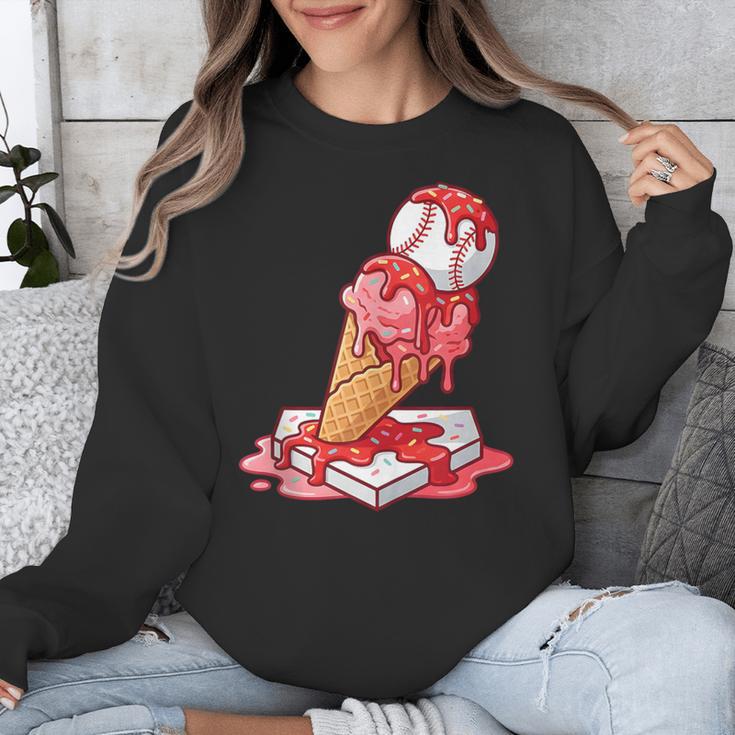 Baseball Ice Cream Drip Youth Strawberry Baseball Red Unisex Sweatshirt