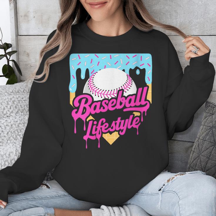 Baseball Life Lifestyle Home Plate Ice Cream Drip Men Boys Unisex Sweatshirt