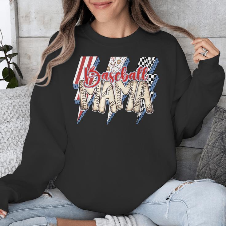 Baseball Mama Lightning Bolt Checkered Varsity Mother's Day Unisex Sweatshirt