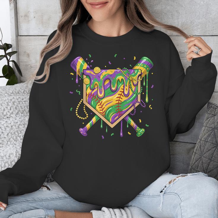 Baseball Mardi Gras Home Plate Ice Cream Drip Carnival Mask Unisex Sweatshirt Baseball Mardi Gras Home Plate Ice Cream Drip Carnival Mask Unisex Sweatshirt