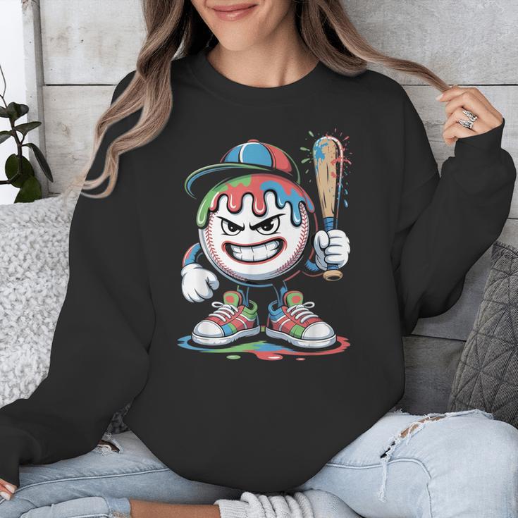 Baseball Mascot Attitude Graffiti Splash Bat Cap Unisex Sweatshirt