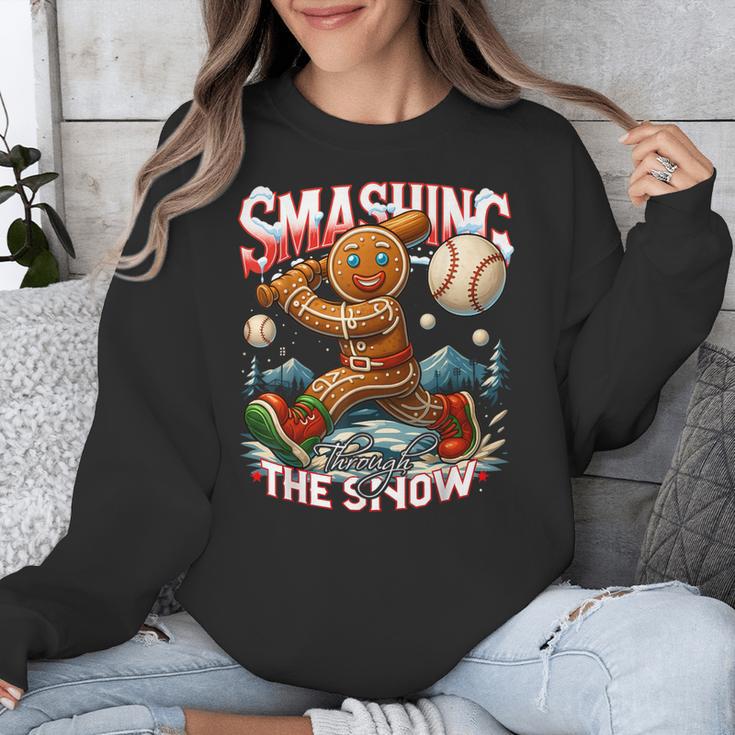 Baseball Player Christmas Gingerbread Smashing Through Snow Unisex Sweatshirt Baseball Player Christmas Gingerbread Smashing Through Snow Unisex Sweatshirt