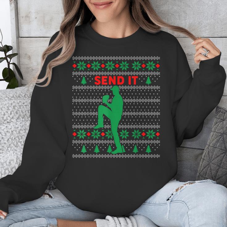 Baseball Player Christmas Pajama Send It Xmas PJs Boys Unisex Sweatshirt