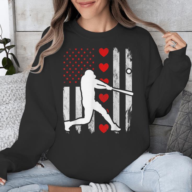 Baseball Silhouette Heart USA Flag Hearts American Boys Kids Unisex Sweatshirt