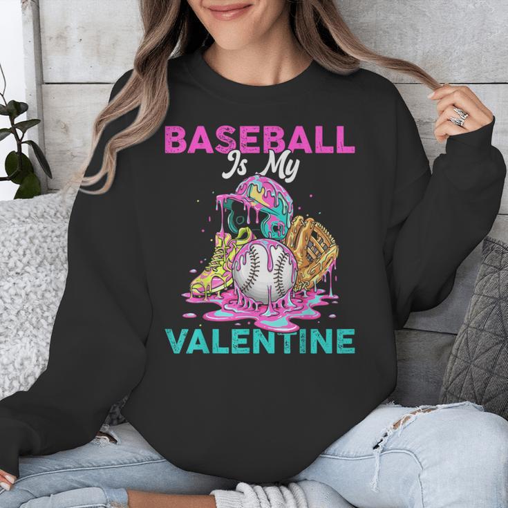 Baseball Is My Valentine Ice Cream Drip Crossed Bats Sport Unisex Sweatshirt