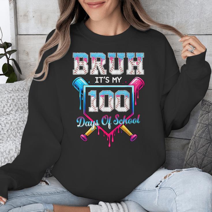 Bruh It's My 100 Days Of School Baseball Ice Cream Drip Boys Unisex Sweatshirt