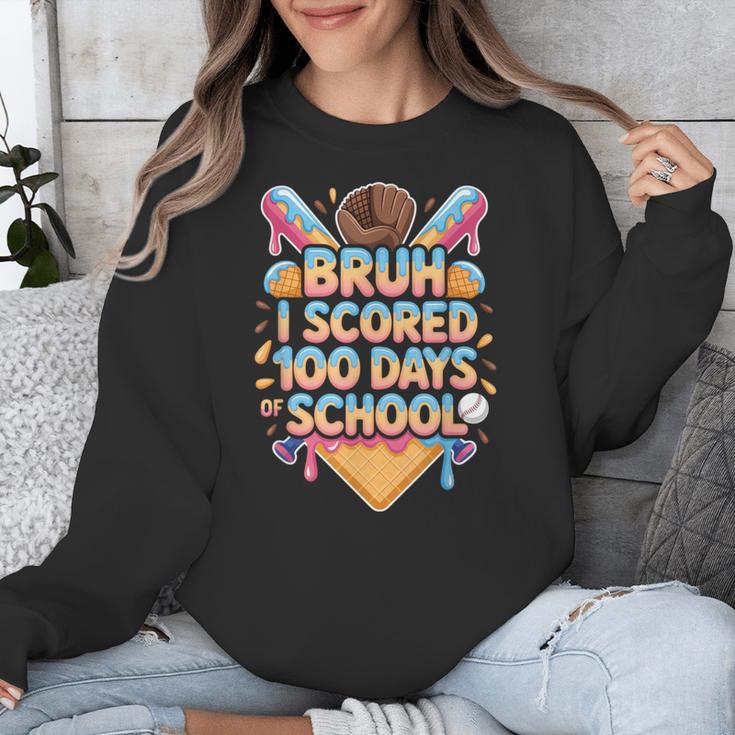 Bruh I Scored 100 Days Of School Baseball Ice Cream Drip Tee Unisex Sweatshirt