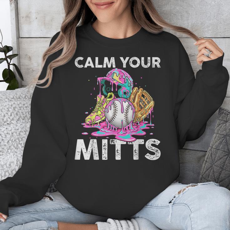 Calm Your Mitts Baseball Ice Cream Drip Crossed Bats Sport Unisex Sweatshirt Calm Your Mitts Baseball Ice Cream Drip Crossed Bats Sport Unisex Sweatshirt