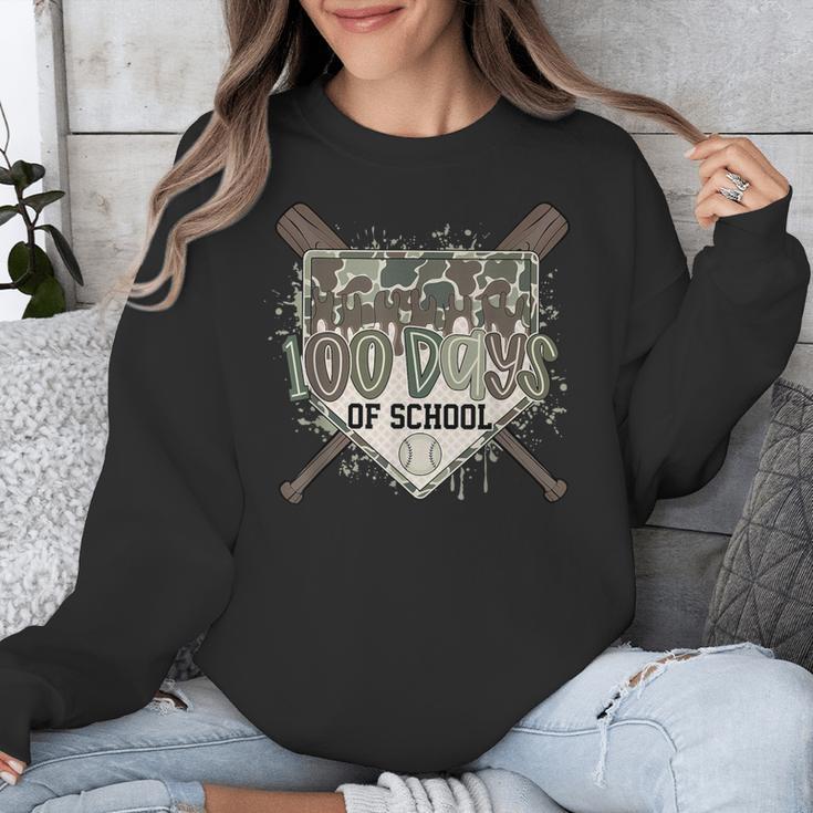 Camo 100 Days Of School Baseball Home Plate Drip Boy Kids Unisex Sweatshirt