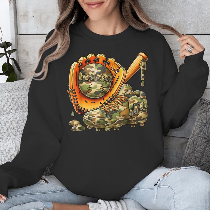 Camo Ice Cream Drip Baseball Stuff Baseball Drip Boys Unisex Sweatshirt