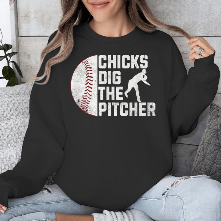 Chicks Dig The Pitcher Baseball Unisex Sweatshirt