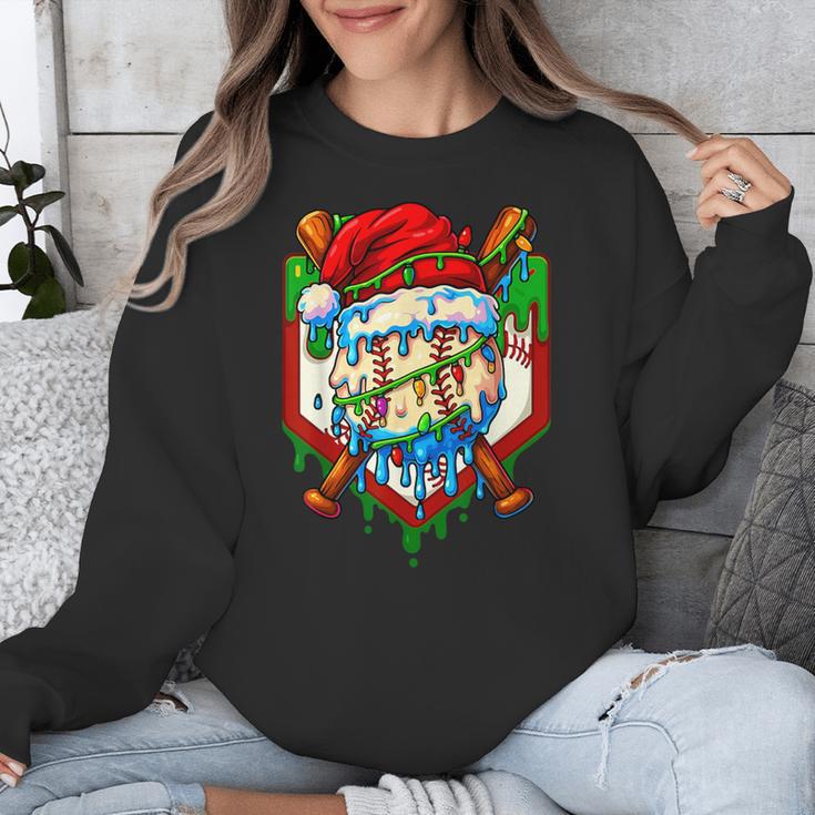 Christmas Baseball Ice Cream Drip Santa Baseball Player Kids Unisex Sweatshirt