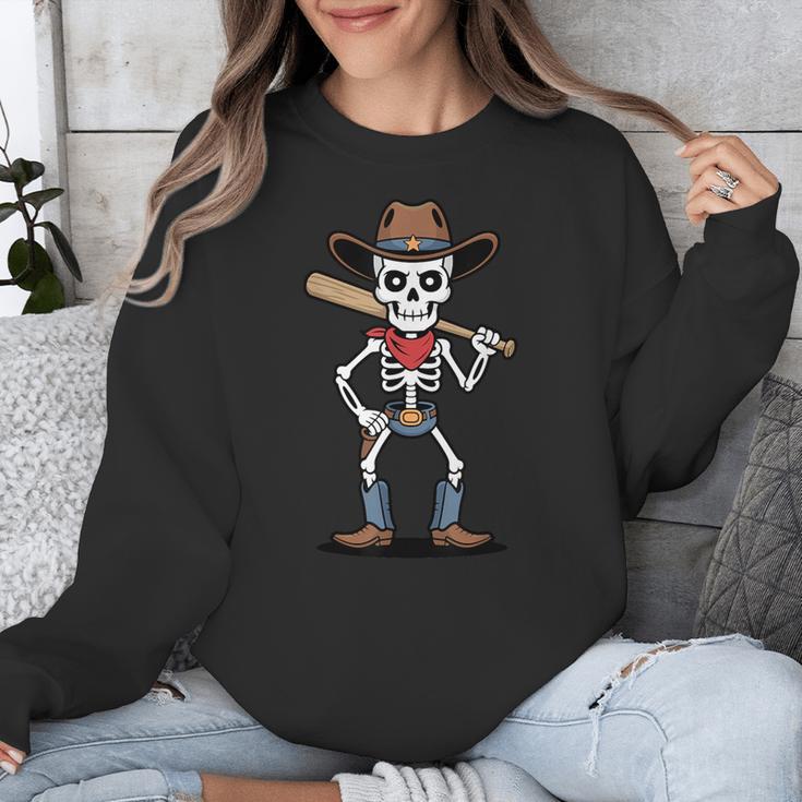 Cowboy Skeleton Baseball Halloween Graphic Unisex Sweatshirt Cowboy Skeleton Baseball Halloween Graphic Unisex Sweatshirt