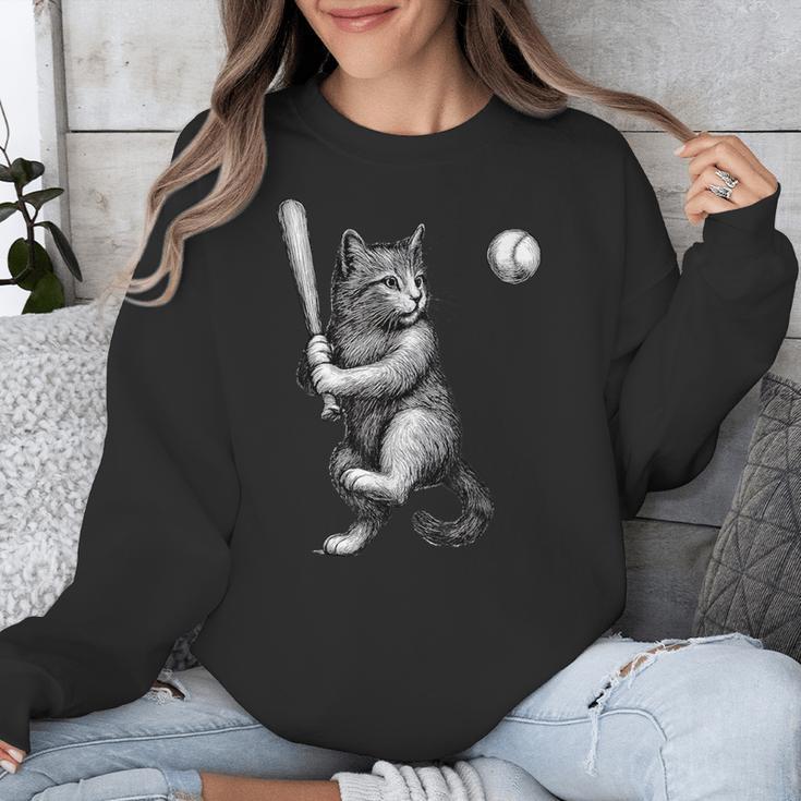 Cute Kitten Playing Baseball Hitter Bat Cool Baseball Cat Unisex Sweatshirt Cute Kitten Playing Baseball Hitter Bat Cool Baseball Cat Unisex Sweatshirt