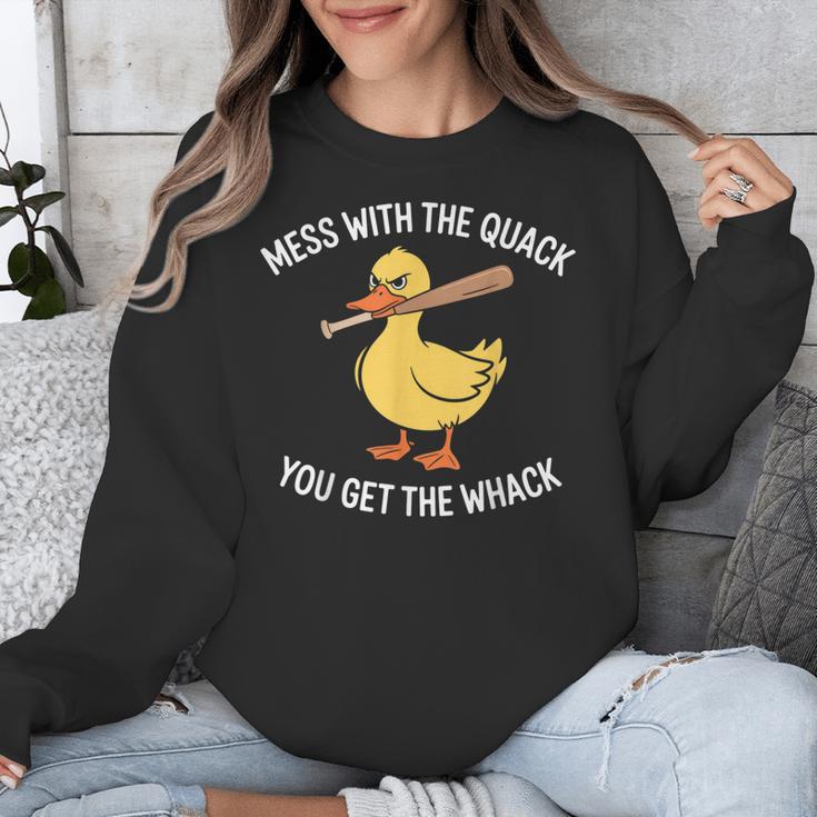 Duck And Baseball Bat Mess With The Quack You Get Whack Unisex Sweatshirt