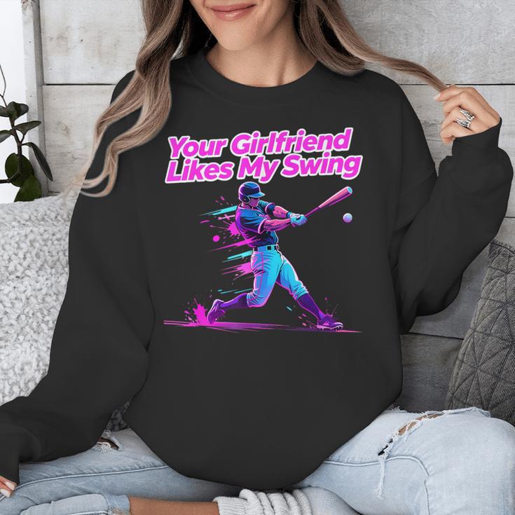 Your Girlfriend Likes My Swing Baseball Quote Boys Men Unisex Sweatshirt