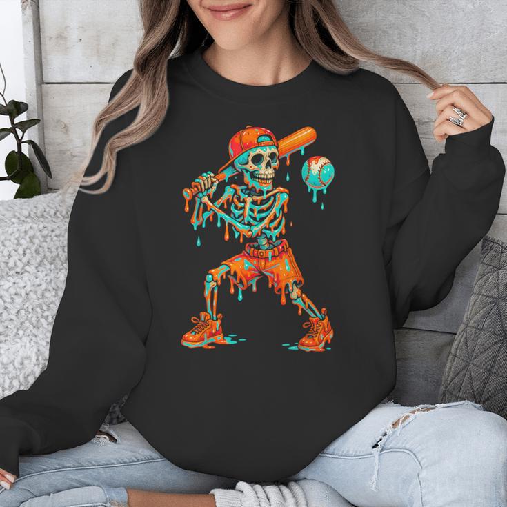 Halloween Baseball Skeleton Ice Cream Drip Baseball Boys Kid Unisex Sweatshirt