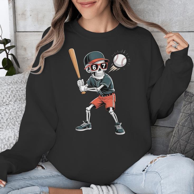 Halloween Skeleton Playing Baseball 67 Six Seven Meme Unisex Sweatshirt