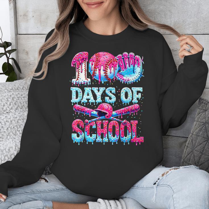 Happy 100 Days Of School Game Day Baseball Ice Cream Drip Unisex Sweatshirt