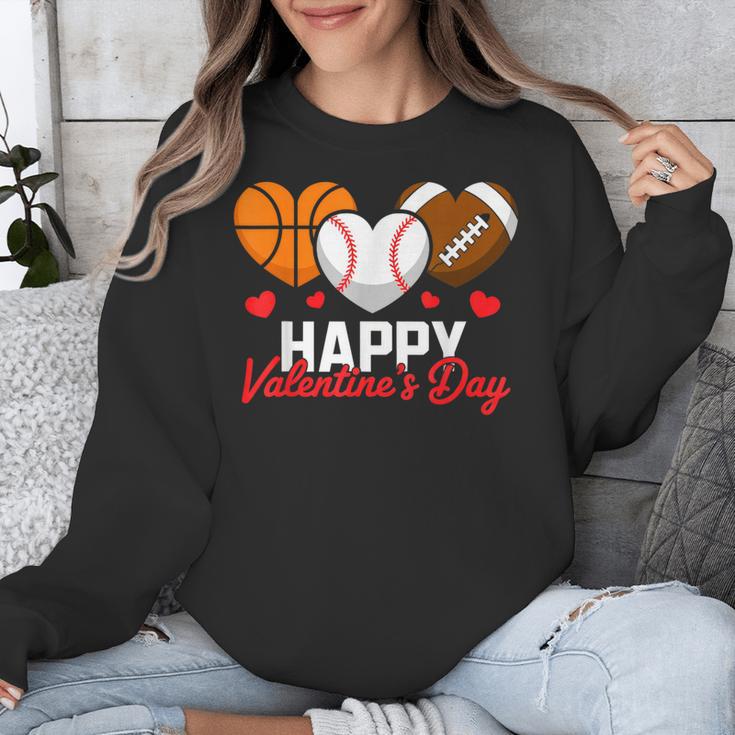 Happy Valentine’s Day Basketball Football Baseball Hearts Unisex Sweatshirt