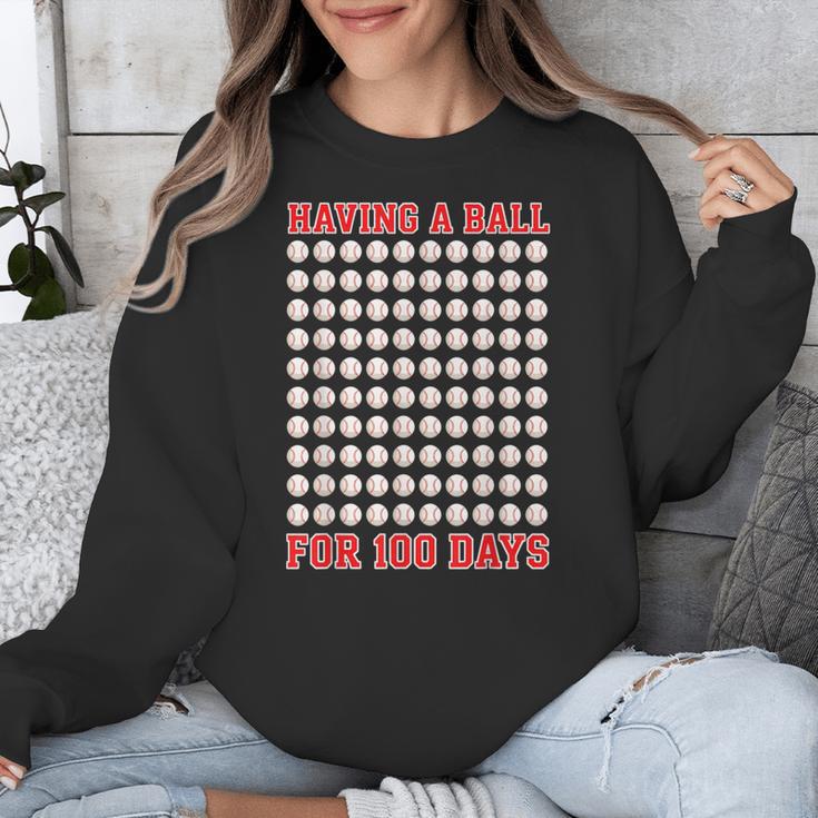 Having A Ball For 100 Days Of School 100th Baseball Unisex Sweatshirt Having A Ball For 100 Days Of School 100th Baseball Unisex Sweatshirt