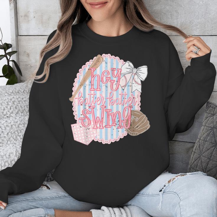 Hey Batter Batter Swing Baseball Game Day Coquette Bow Girly Unisex Sweatshirt Hey Batter Batter Swing Baseball Game Day Coquette Bow Girly Unisex Sweatshirt