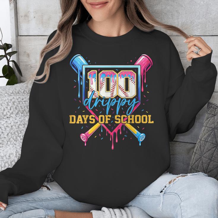 HUGvyn 100 Drippy Days Of School Baseball Ice Cream 100 Days Unisex Sweatshirt