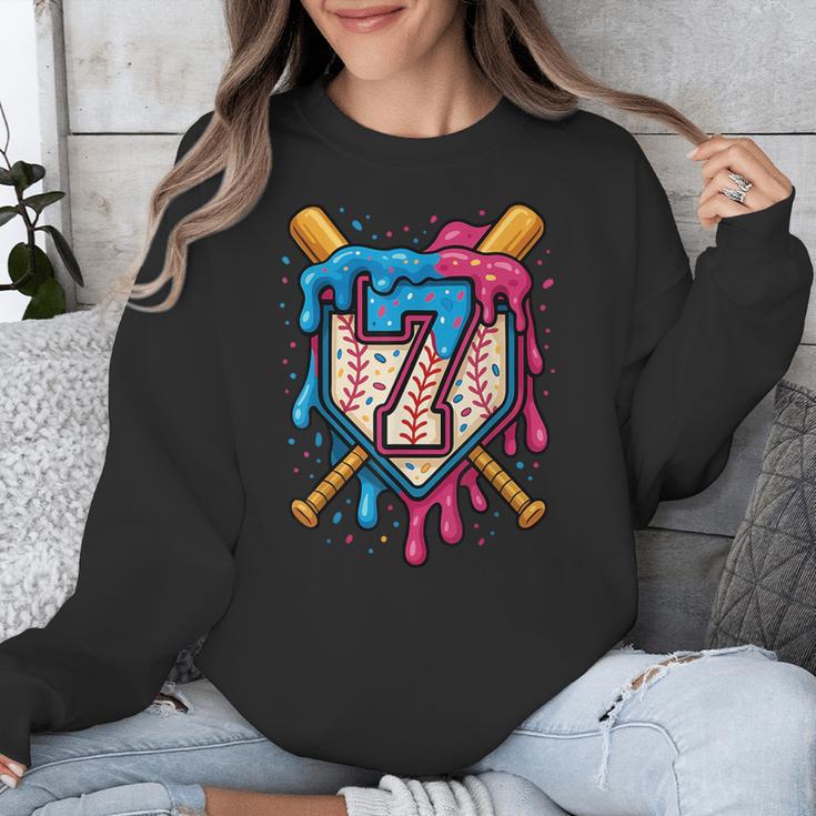 HUGvyn 7th Birthday Baseball Ice Cream Drip Number 7 Kid Boy Unisex Sweatshirt HUGvyn 7th Birthday Baseball Ice Cream Drip Number 7 Kid Boy Unisex Sweatshirt