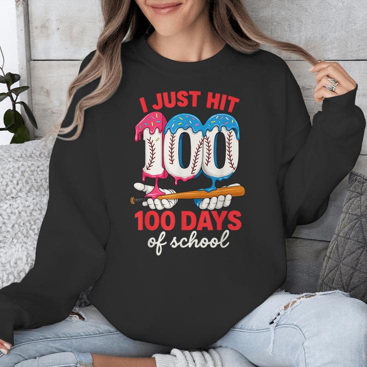 HUGvyn I Just Hit 100 Days Of School Baseball Ice Cream Boys Unisex Sweatshirt