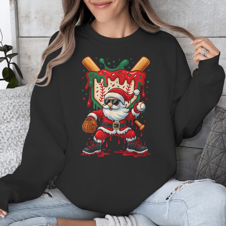 HUGvyn Santa Playing Baseball Ice Cream Drip Christmas Boys Unisex Sweatshirt