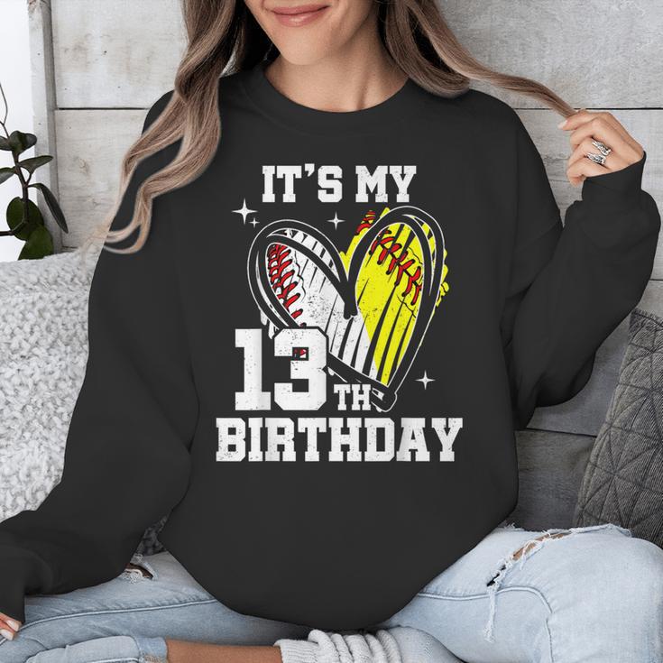 It's My 13th Birthday Baseball Softball Heart 13 Year Old Unisex Sweatshirt It's My 13th Birthday Baseball Softball Heart 13 Year Old Unisex Sweatshirt