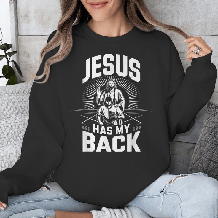Jesus Has My Back Baseball Faith Motivation Tee Christian Unisex Sweatshirt