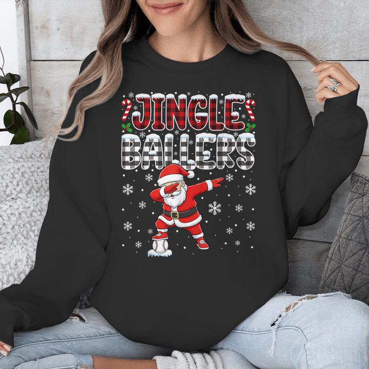 Jingle Ballers Plaid Santa Dabbing Baseball Christmas Unisex Sweatshirt