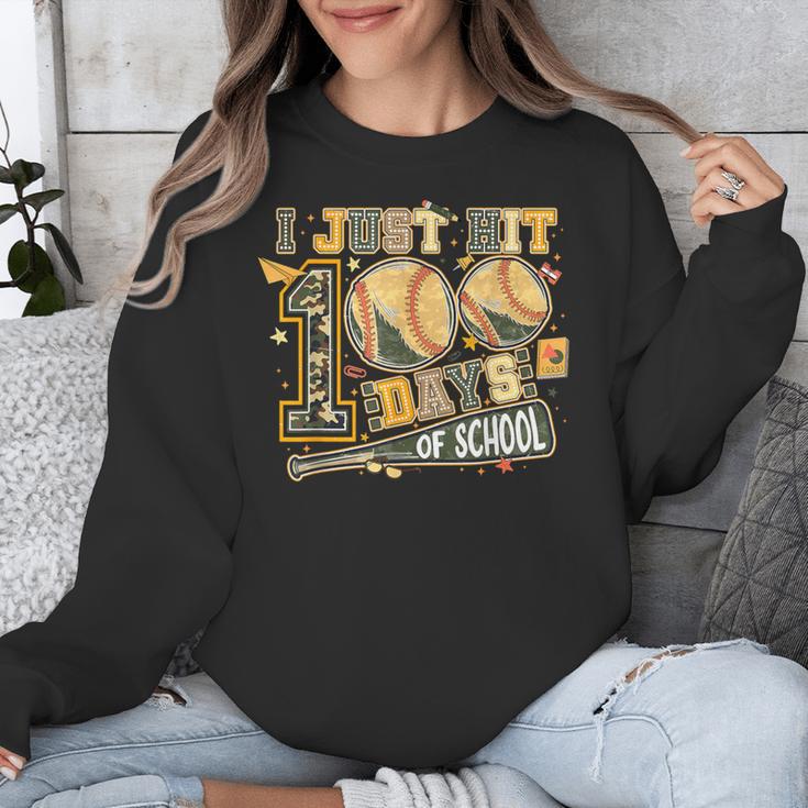 I Just Hit 100 Days Of School Baseball Teacher Student Retro Unisex Sweatshirt