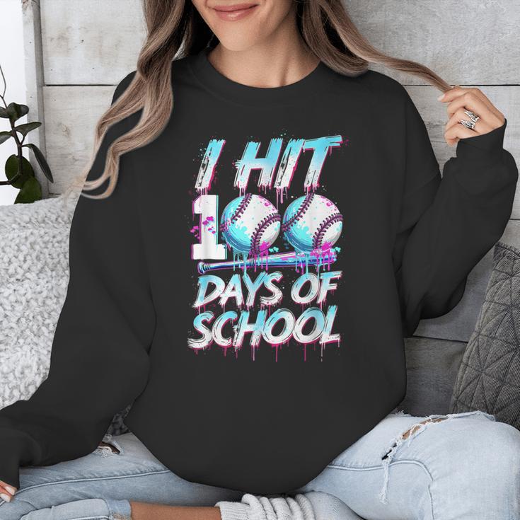 Kids 100 Days Of School 100th Day Baseball Ice Cream Drip Unisex Sweatshirt