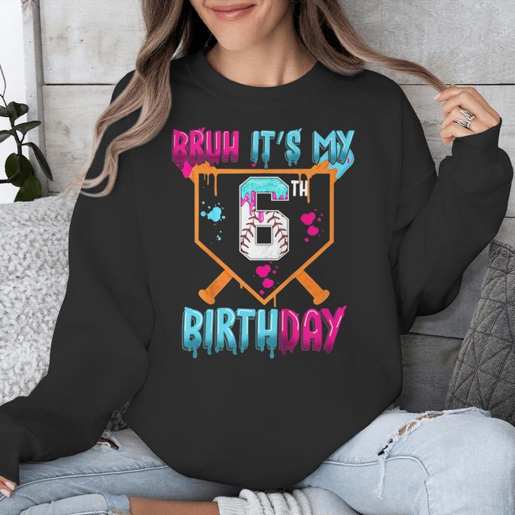 Kids Baseball Drip Bruh It's My 6th Birthday Boy Ice Cream Drip Unisex Sweatshirt